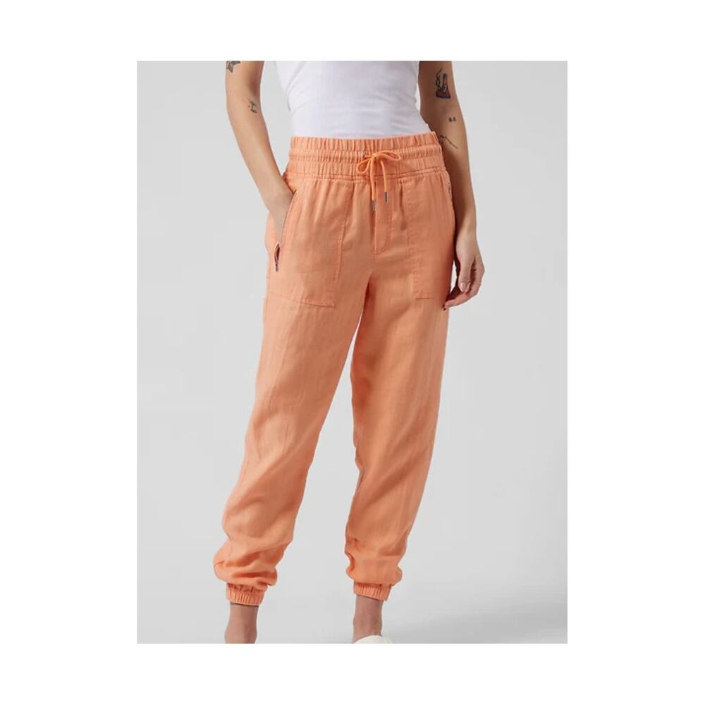 Athleta Cabo Linen Jogger Pants Womens 4 S Orange Peach Elastic Drawstring EUC
